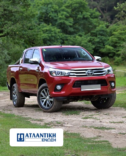 Κόκκινο off-road αυτοκίνητο με λογότυπο της Ατλαντικής Ένωσης